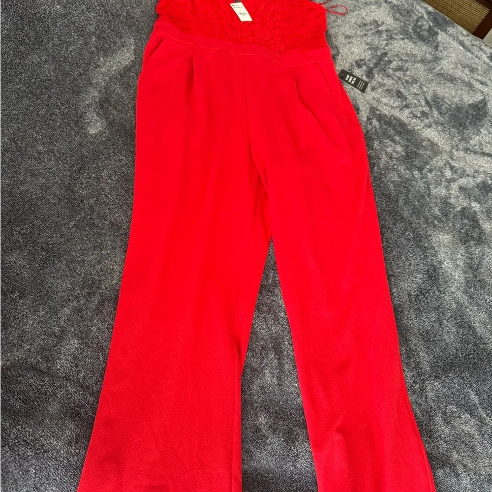 Express Red Lace Jumpsuit - Picture 4 of 4